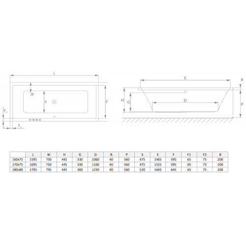 Ванна акрилова RADAWAY TEA 170x75 (WA1-51-170x075S) + ніжки (NWE-68) + сифон R135L