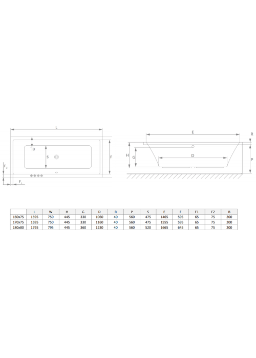 Ванна акрилова RADAWAY TEA 180x80 (WA1-51-180x080S) + ніжки (NWE-68) + сифон R135L