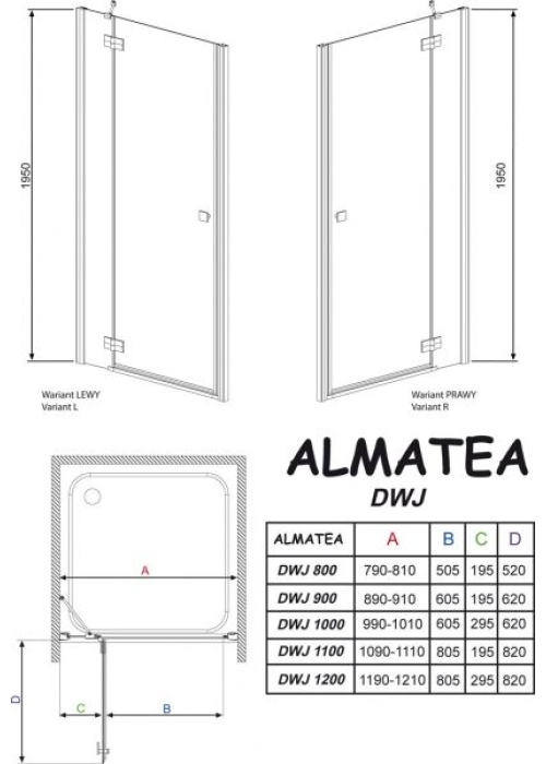 Душові двері RADAWAY Almatea DWJ 90 L/R, 31002-01-01N L / 31102-01-01N R