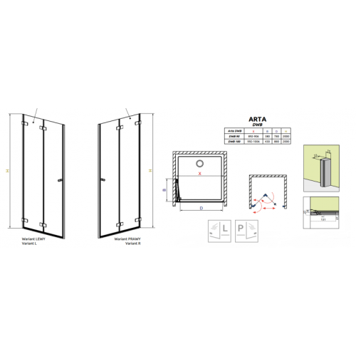 Душевая дверь RADAWAY Arta DWB 90 386151-03-01L