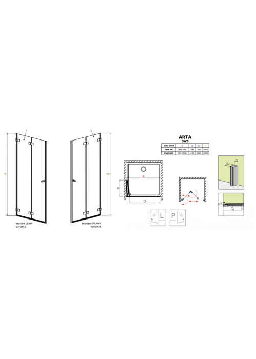 Душевая дверь RADAWAY Arta DWB 90 386151-03-01L