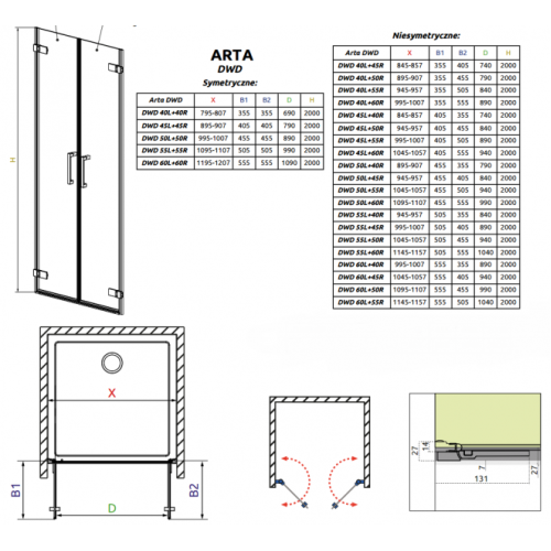 Душові двері RADAWAY Arta DWD 80 386030-03-01L + 386030-03-01R