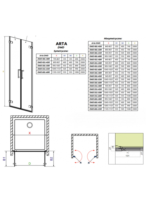 Душевая дверь RADAWAY Arta DWD 80 386030-03-01L + 386030-03-01R