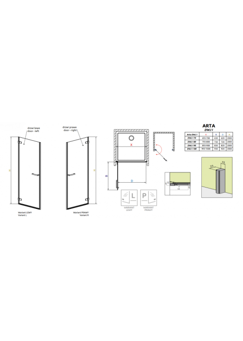 Душові двері RADAWAY Arta DWJ I 70 386070-03-01L