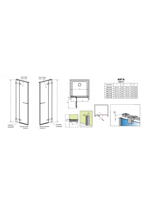 Душові двері RADAWAY Arta DWJ II 120 386444-03-01L + 386012-03-01L