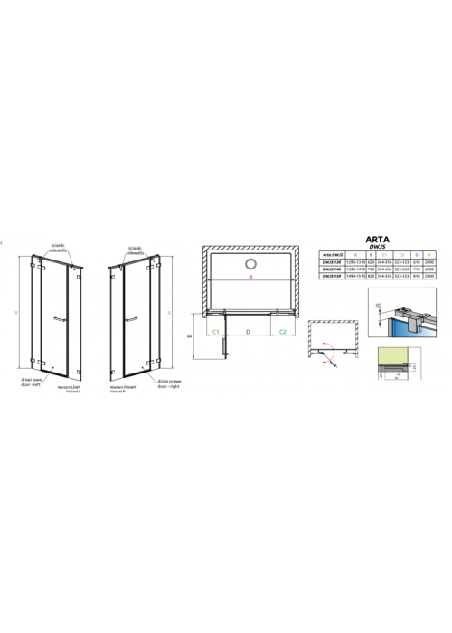 Душові двері RADAWAY Arta DWJS 140 386456-03-01L + 386122-03-01L