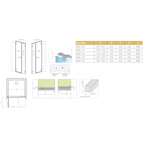 Душові двері RADAWAY Arta DWS 140 386828-03-01L + 386095-03-01L