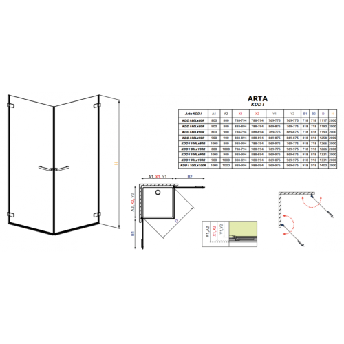 Душевая кабина RADAWAY Arta KDD I (80/80) 386060-03-01L + 386060-03-01R