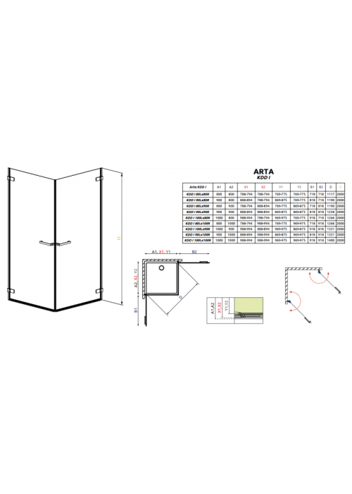 Душевая кабина RADAWAY Arta KDD I (80/80) 386060-03-01L + 386060-03-01R