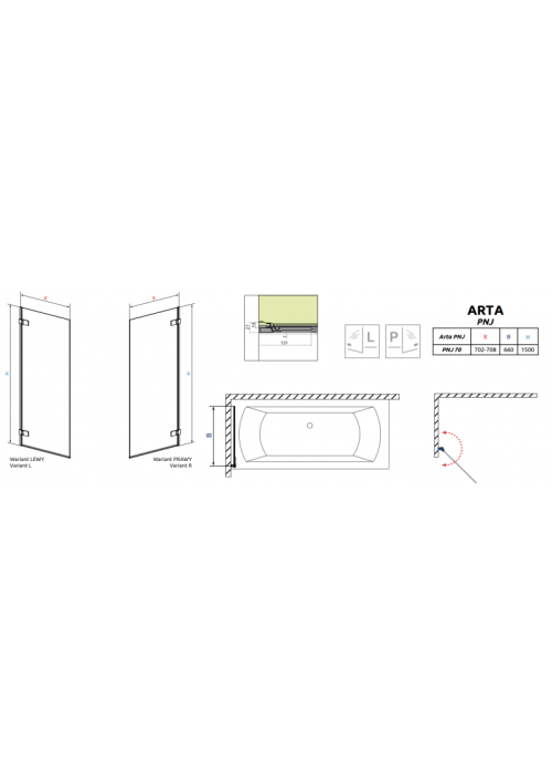 Шторка для ванни RADAWAY Arta PNJ 70, 210101-01L