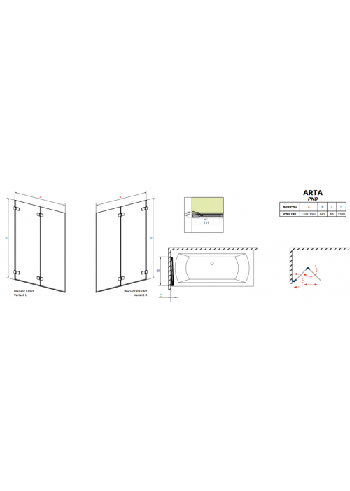 Шторка для ванны RADAWAY Arta PND 130,  210213-01R