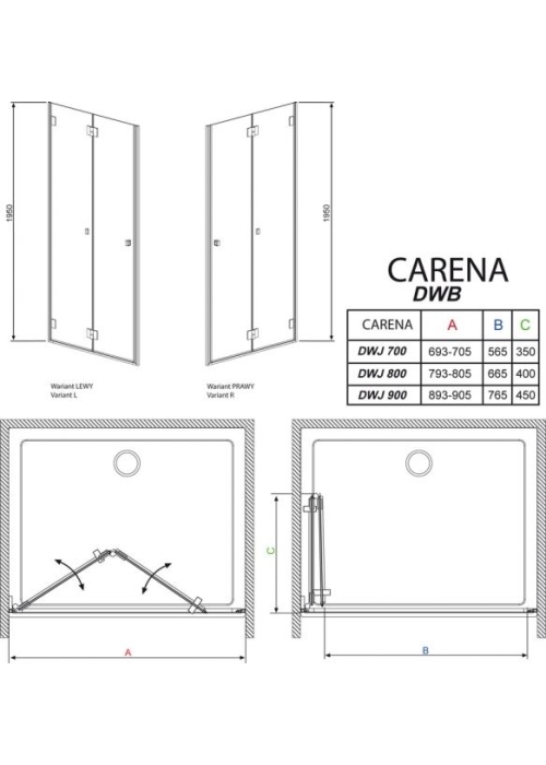 Душевая дверь RADAWAY Carena DWB 70, тип Bi-Fold, 34582-01-01NL