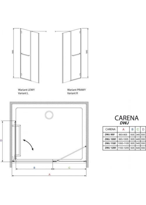 Душевая дверь RADAWAY Carena DWJ 110, 34333-01-01NL