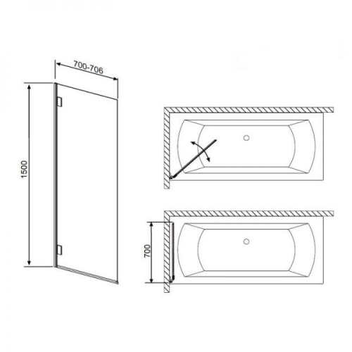 Шторка для ванни RADAWAY Carena PNJ 70, 202101-101R