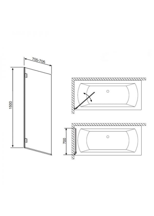 Шторка для ванни RADAWAY Carena PNJ 70, 202101-101R