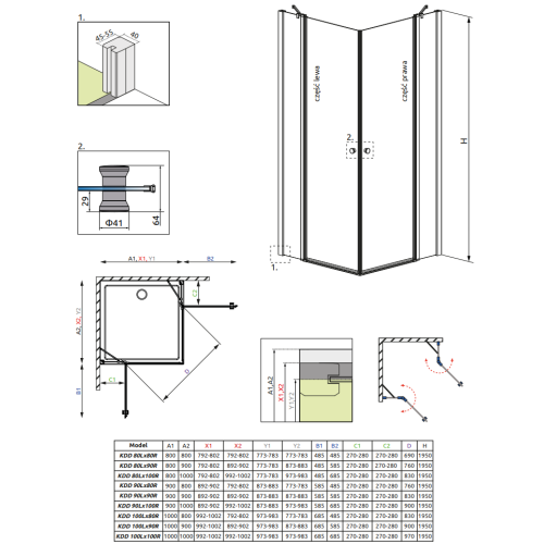 Душевая кабина RADAWAY Eos II KDD (90x90) 3799461-01L + 3799461-01R