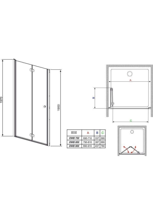 Душевая дверь RADAWAY Eos DWB 70, тип Bi-Fold, 37883-01-01NR