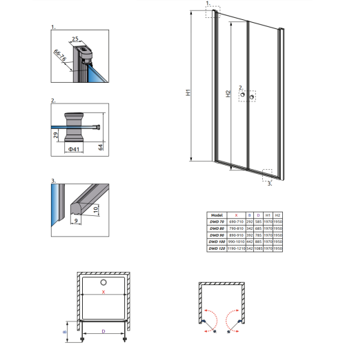 Душові двері RADAWAY Eos DWD 90, 37703-01-01N