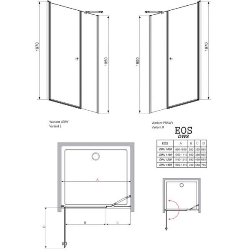 Душові двері RADAWAY Eos DWS 100, 37990-01-01NR