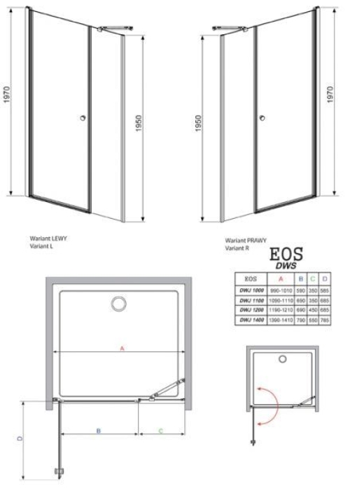 Душевая дверь RADAWAY Eos DWS 100, 37990-01-01NR