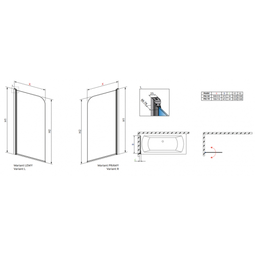 Шторка для ванни RADAWAY Eos PNJ 50, 205102-101R