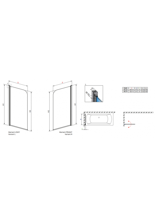 Шторка для ванни RADAWAY Eos PNJ 50, 205102-101R