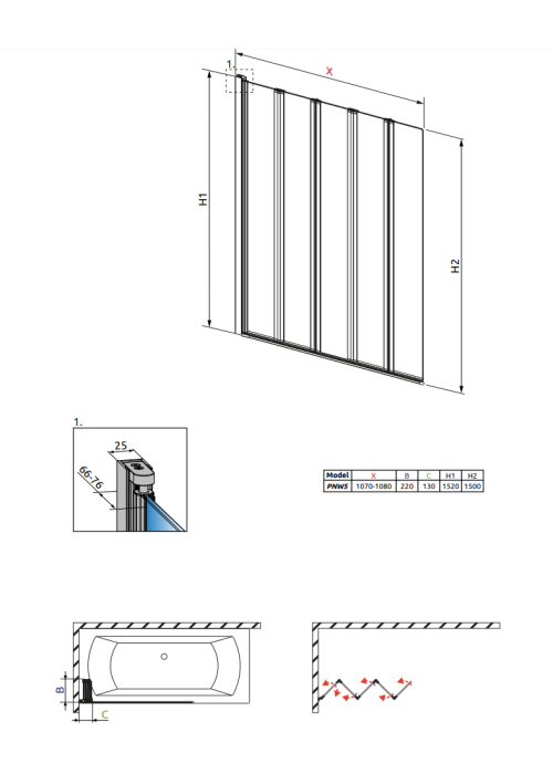 Шторка для ванны RADAWAY Eos PNW 4, 205401-101