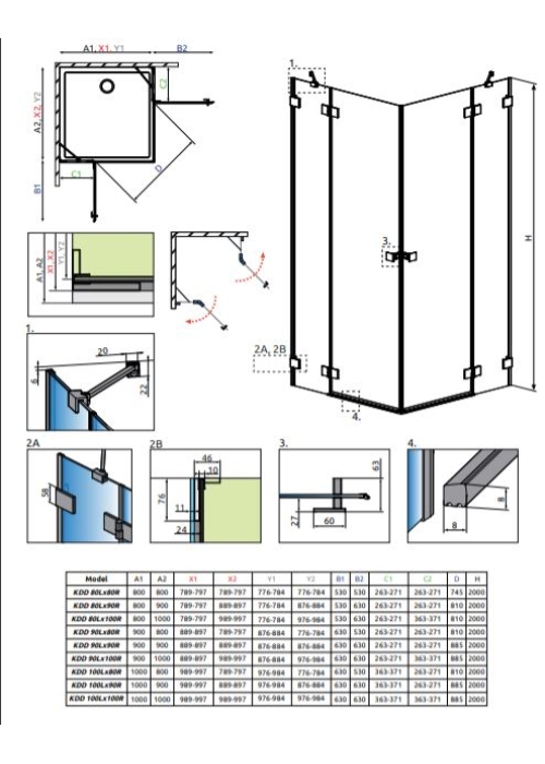 Душова кабіна RADAWAY Essenza Pro Gold KDD (80/80) 10096080-09-01L + 10096080-09-01R