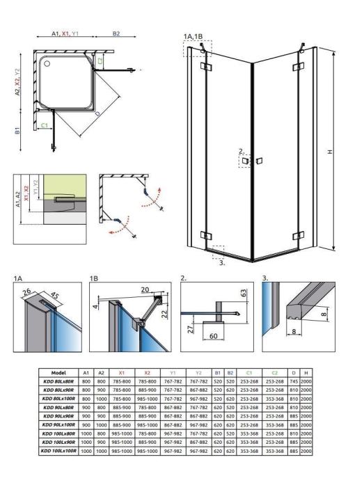 Душова кабіна RADAWAY Essenza New Black KDD (80/90) 385061-54-01L + 385060-54-01R