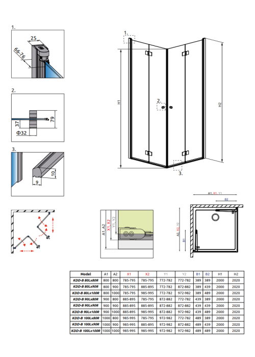 Душевая кабина RADAWAY Essenza New KDD B (90/90) без порога, 385071-01-01LB + 385071-01-01RB