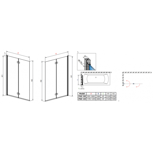 Шторка для ванни RADAWAY Essenza New PND 100, 207210-01L