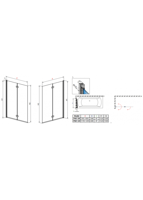 Шторка для ванни RADAWAY Essenza New PND 100, 207210-01R