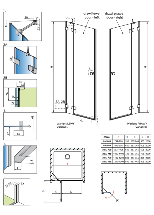 Душові двері RADAWAY Essenza Pro DWJ 80 ліва, 10099080-01-01L