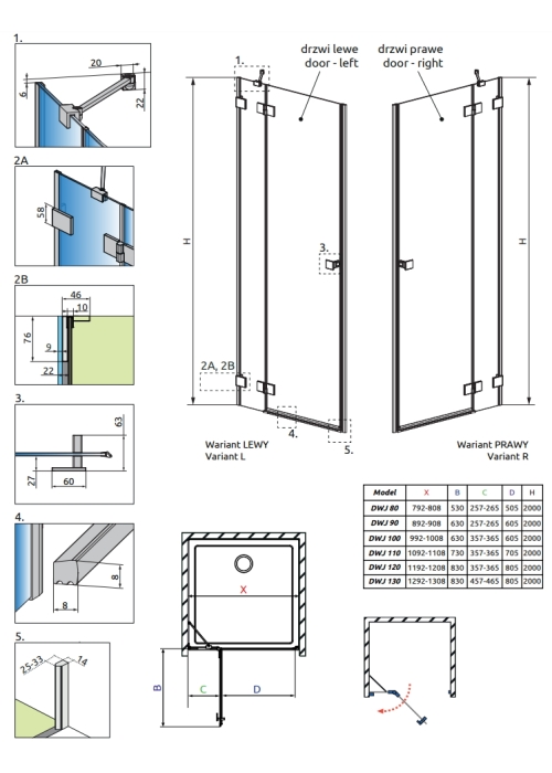 Душевая дверь RADAWAY Essenza Pro Black DWJ 80 правая, 10099080-54-01R