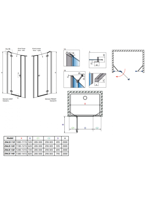 Душові двері RADAWAY Essenza New DWJS 140, 385033-01-01L + 384090-01-01