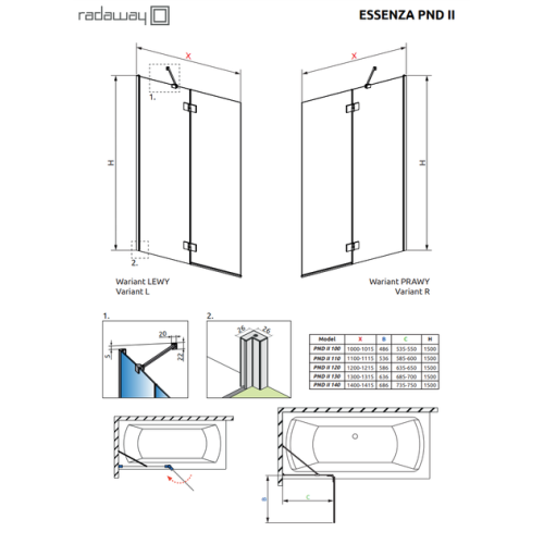 Шторка для ванни RADAWAY Essenza Brushed Copper PND II 100 права, 110002100-93-01R