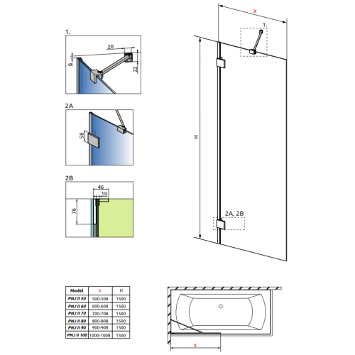 Шторка для ванны RADAWAY Essenza Pro PNJ 50 II, 10101050-01-01