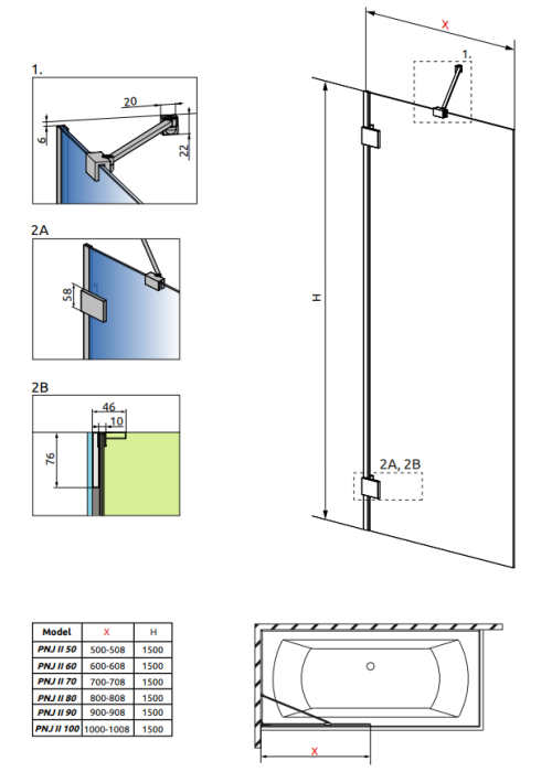 Шторка для ванни RADAWAY Essenza Pro PNJ 50 II, 10101050-01-01