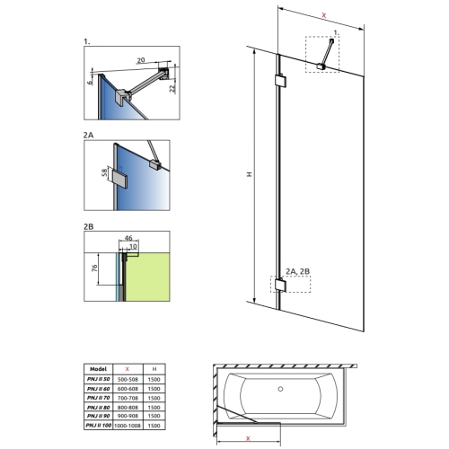 Шторка для ванни RADAWAY Essenza Pro Gold PNJ 50 II, 10101050-09-01