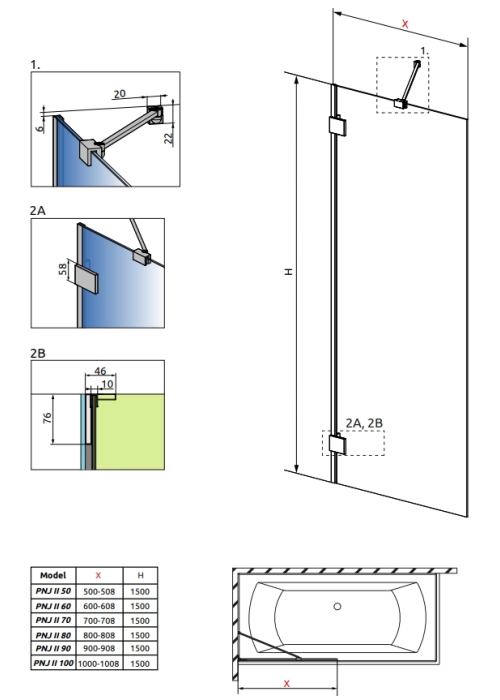 Шторка для ванни RADAWAY Essenza Pro Gold PNJ 50 II, 10101050-09-01