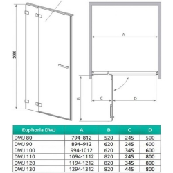 Душевая дверь RADAWAY Euphoria DWJ 90, 383612-01R + 383212-01R