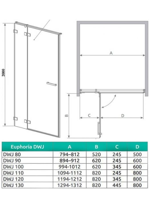 Душові двері RADAWAY Euphoria DWJ 110, 383812-01R + 383212-01R