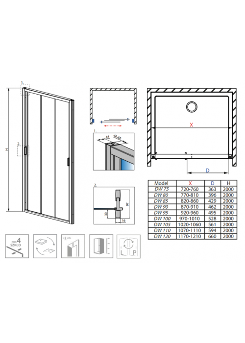 Душові двері RADAWAY Evo DW 105, 335105-01-01