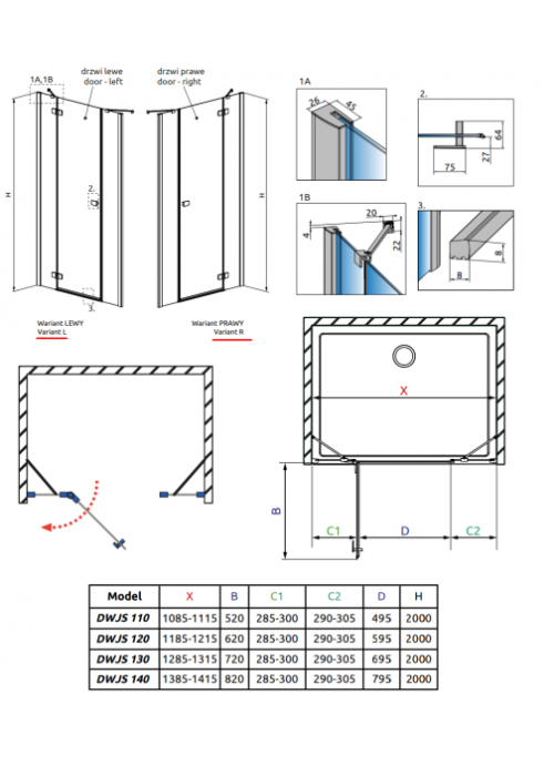 Душові двері RADAWAY Fuenta New DWJS 110, 384030-01-01R + 384090-01-01