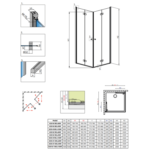 Душова кабіна RADAWAY Fuenta New KDD B (80/80) без порога, 384070-01-01LB + 384070-01-01RB