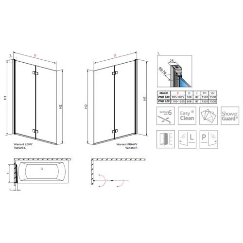 Шторка для ванни RADAWAY Fuenta New PND 100, 208210-01R