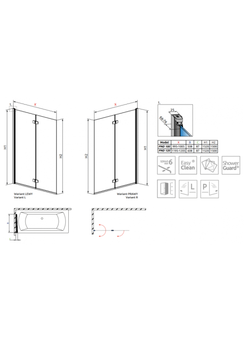 Шторка для ванни RADAWAY Fuenta New PND 100, 208210-01R