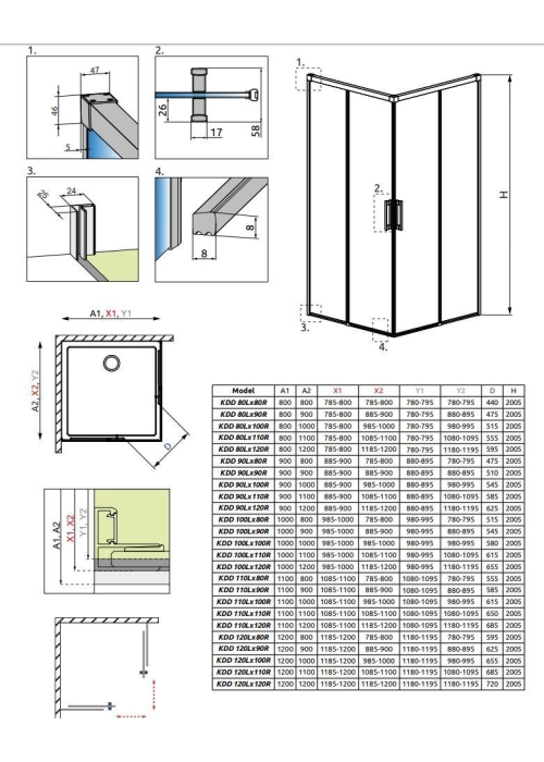 Душова кабіна RADAWAY Idea Black KDD (120/80) 387064-54-01L + 387061-54-01R