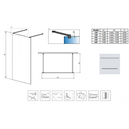 Перегородка для душу RADAWAY Walk-in Modo New Black I 160 388164-54-01