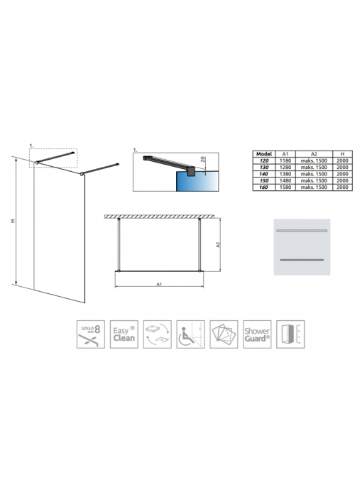 Перегородка для душу RADAWAY Walk-in Modo New Black I 160 388164-54-01